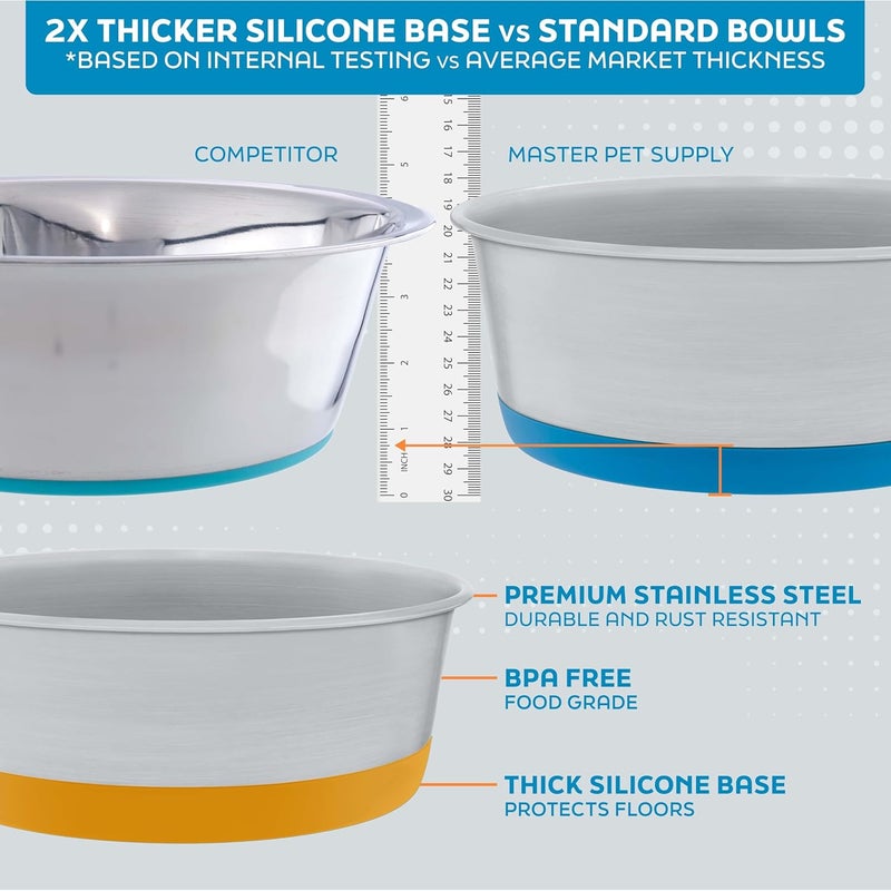 Master Pet Supply Stainless Steel Dog Bowls Set of 2 with Extra Thick Silicone Base - 2 Cup (16 oz) Black Velvet, Non-Slip, Dishwasher Safe Metal Bowls, Pet Dog Food Bowl for Dogs, Cats, Anti Rust - Image 3